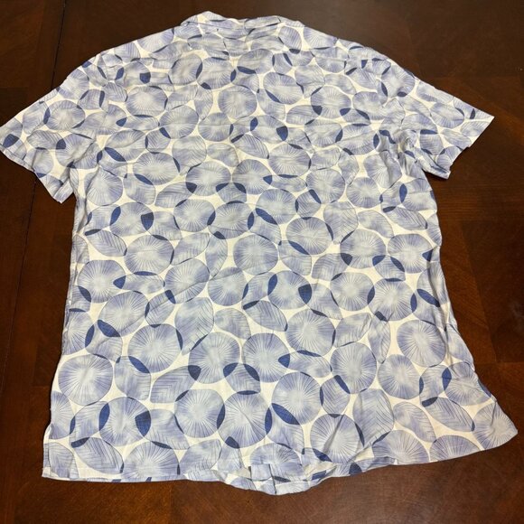 Express Mens Tropical Print blue Shirt M Tall Rayon Short Sleeve - Picture 2 of 8